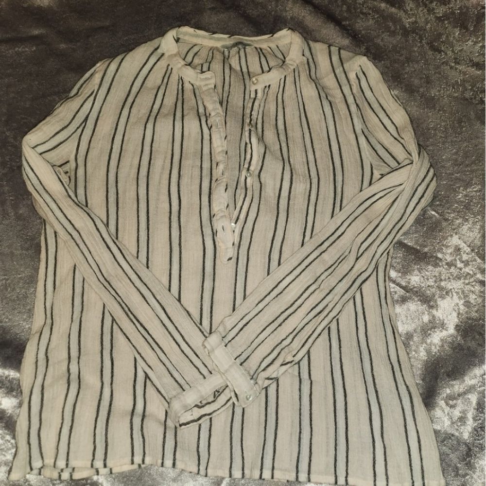 Lucky Brand Cream Button Down Shirt with Mandarin Collar